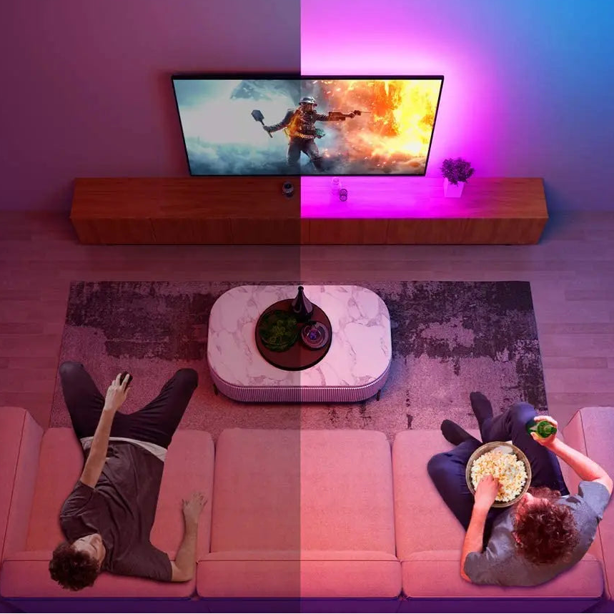 RGB backlight glowing behind living room TV