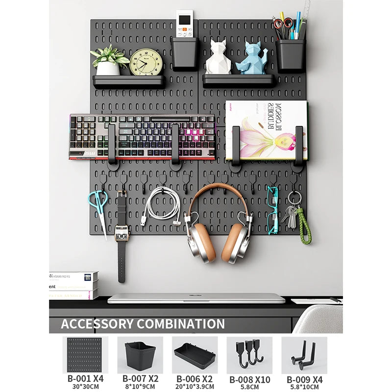 Wall pegboard with hooks, baskets and accessories, view 13