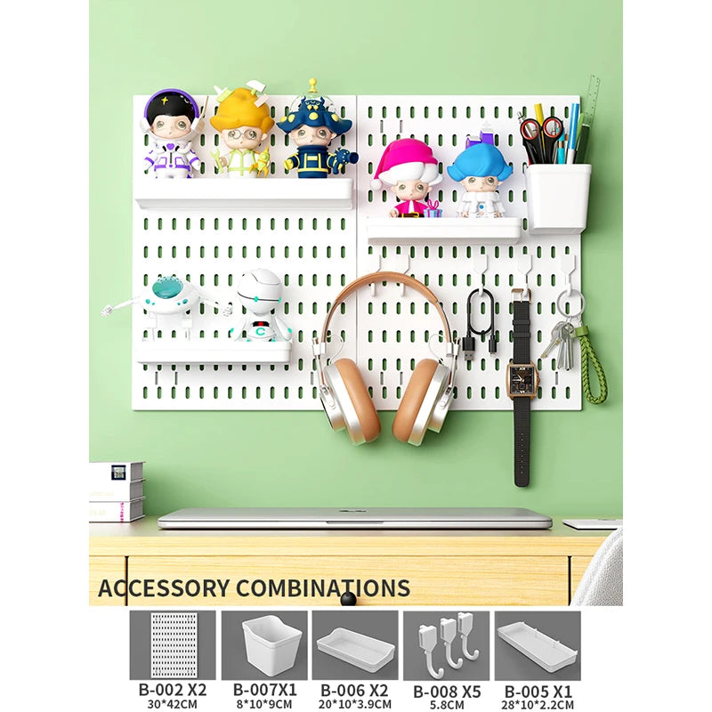 Wall pegboard with hooks, baskets and accessories, view 39