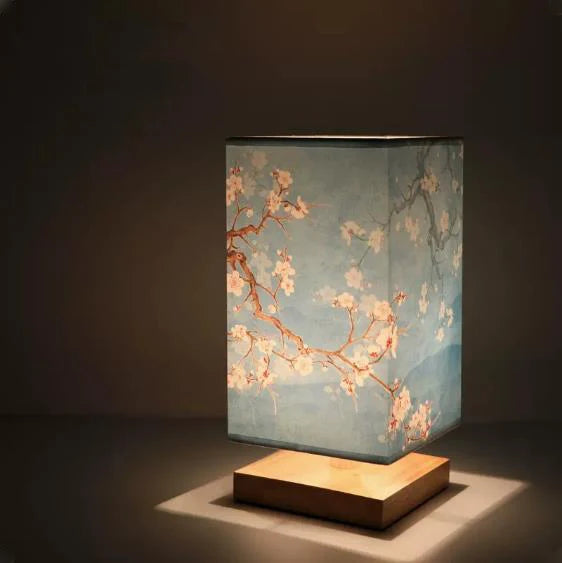 Premium wooden lamp construction with fabric shade, vintage Chinese hand-painted table lamp for bedroom and office