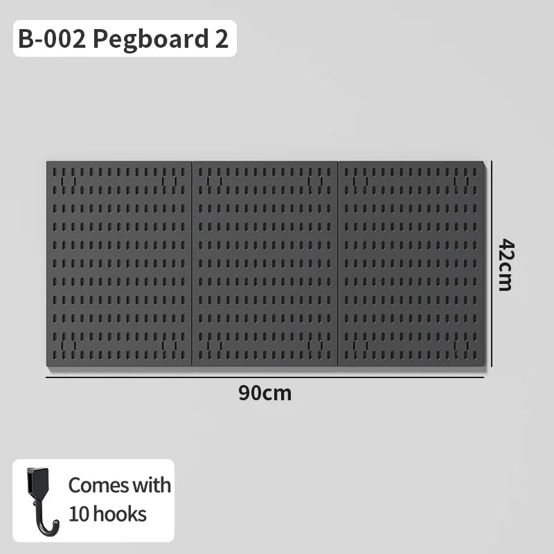 Wall pegboard with hooks, baskets and accessories, view 61