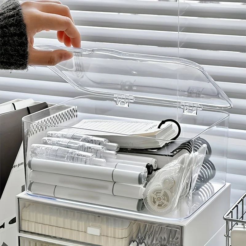 Clear acrylic clamshell storage box with flip lid, view 2
