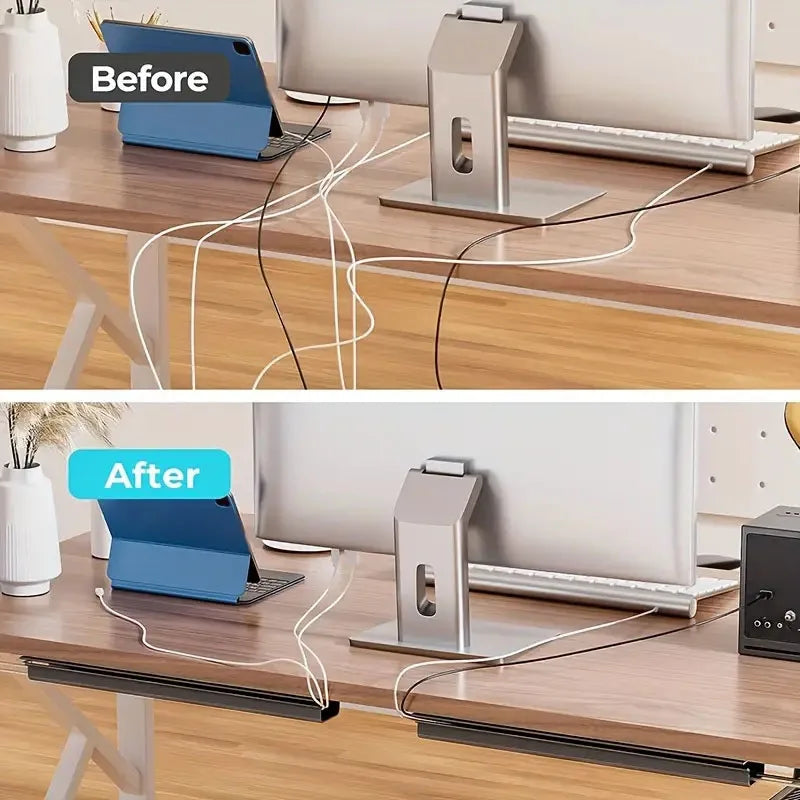 Brown cable cover against wooden furniture