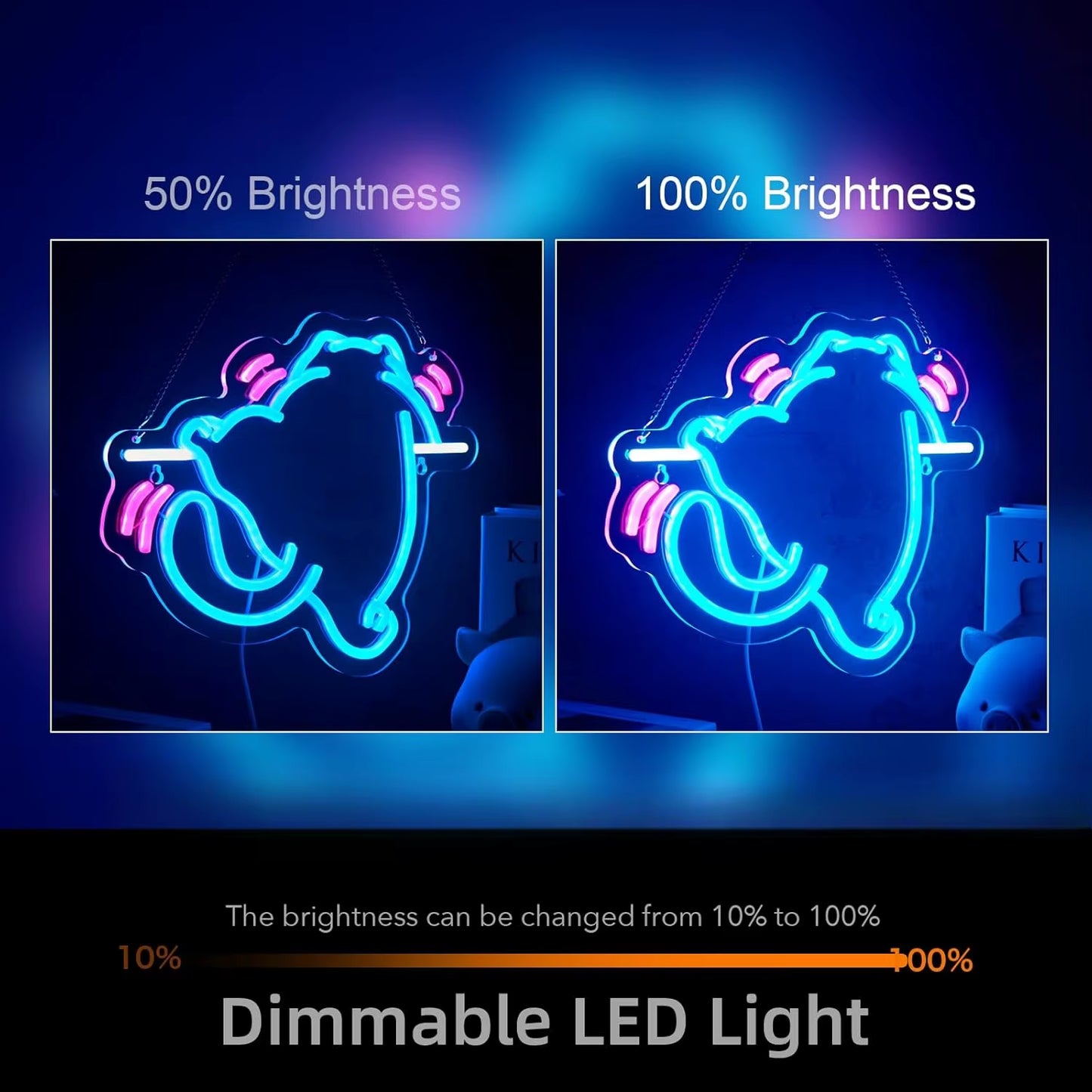 Silicone cat neon light close up view