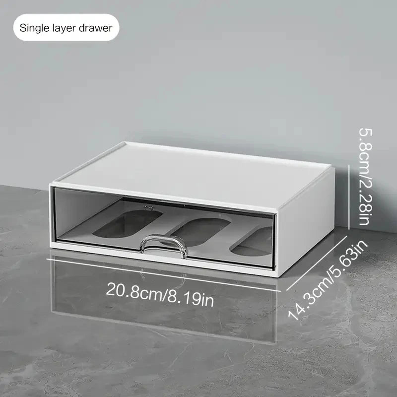 Plastic pen holder with drawers, desktop stationery organiser, view 7