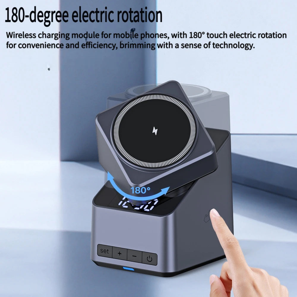 Magnetic 4 in 1 wireless charger with a digital clock, view 5