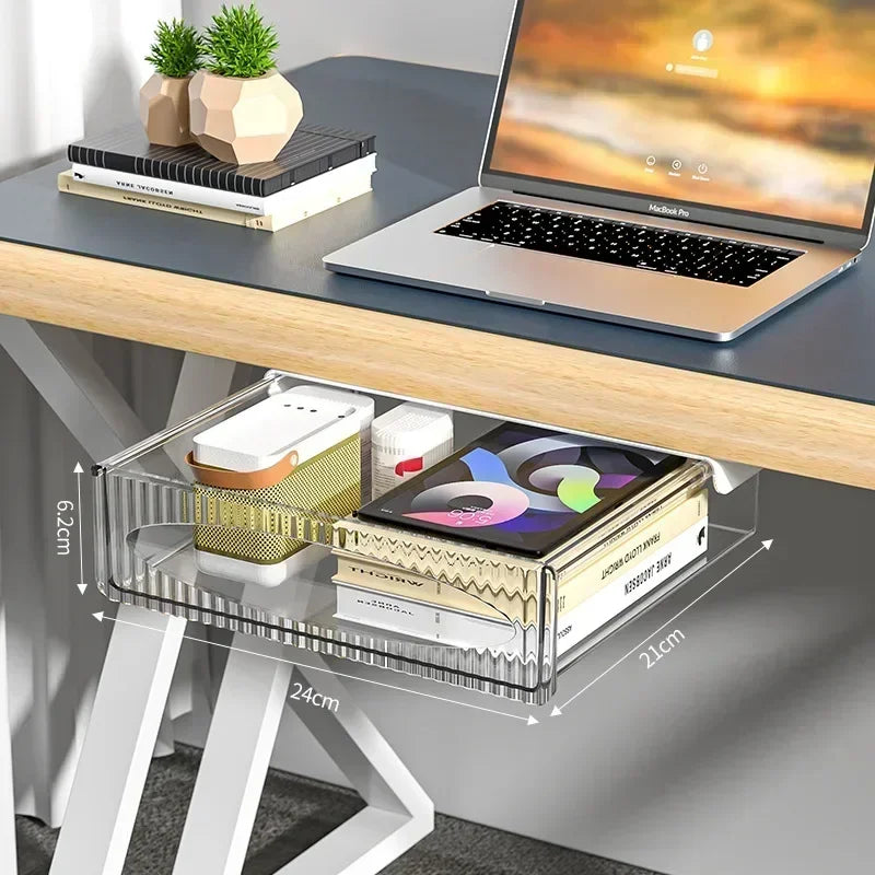 Pull out storage drawer for under a desk top, view 9