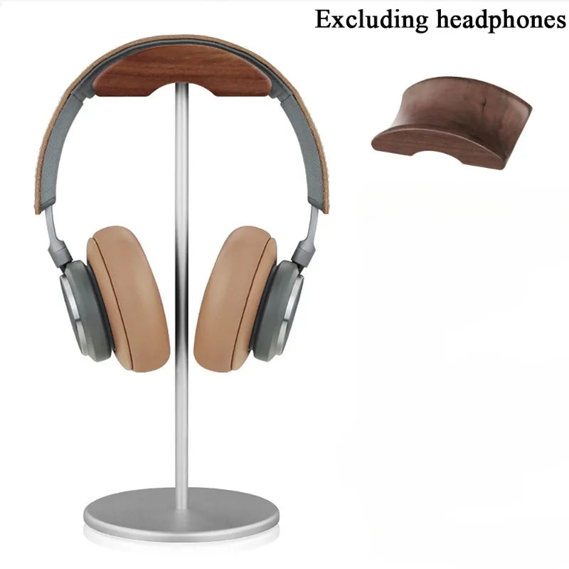 Walnut headphone stand with an aluminium base, view 6