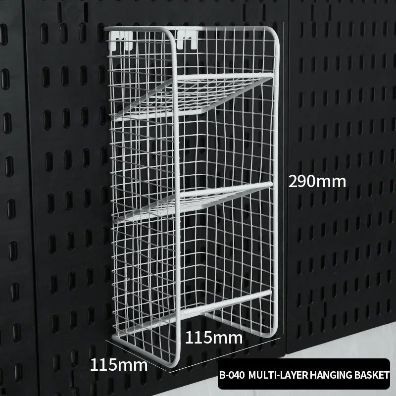 Wall pegboard with hooks, baskets and accessories, view 36