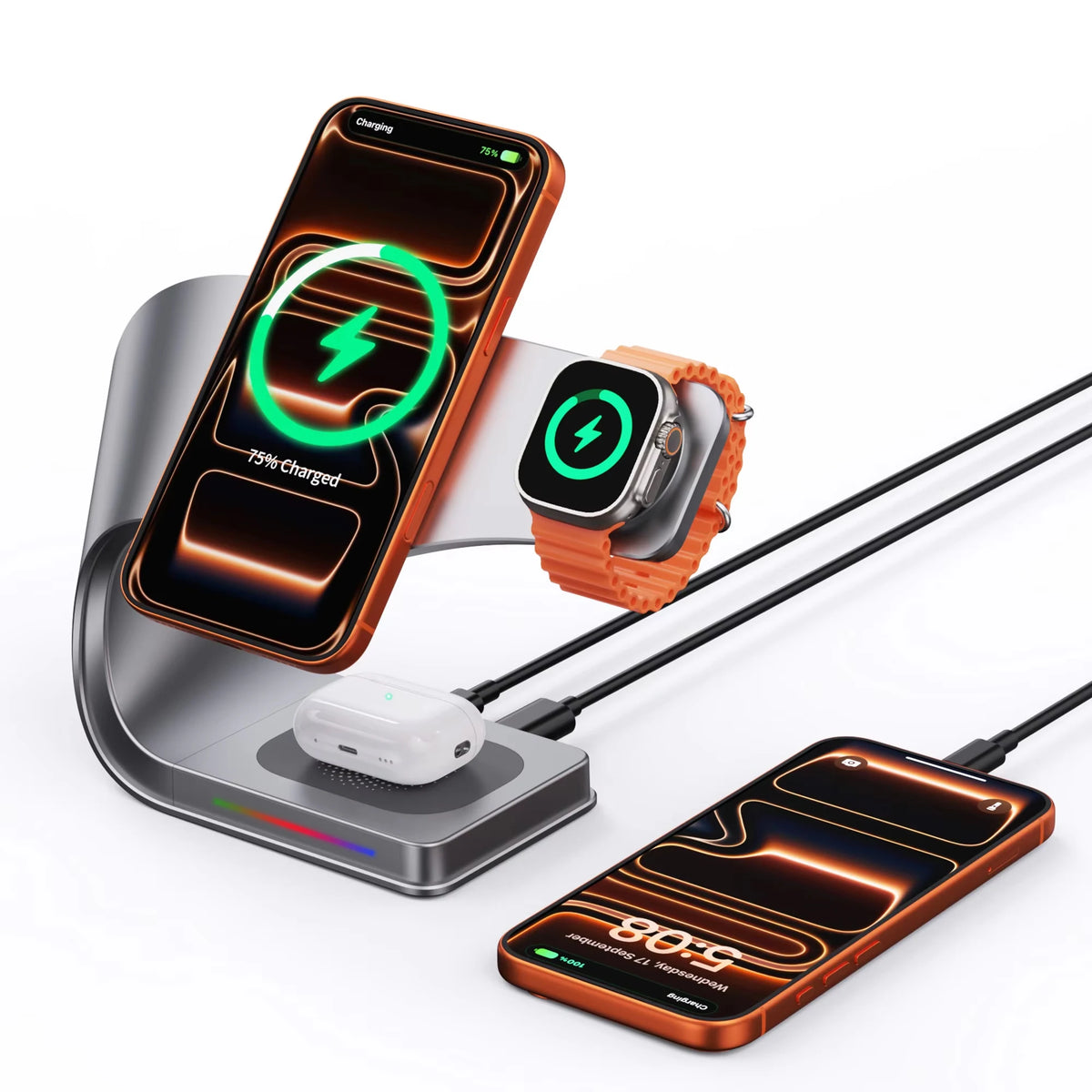 Metal bodied 4 in 1 magnetic wireless charger, view 6