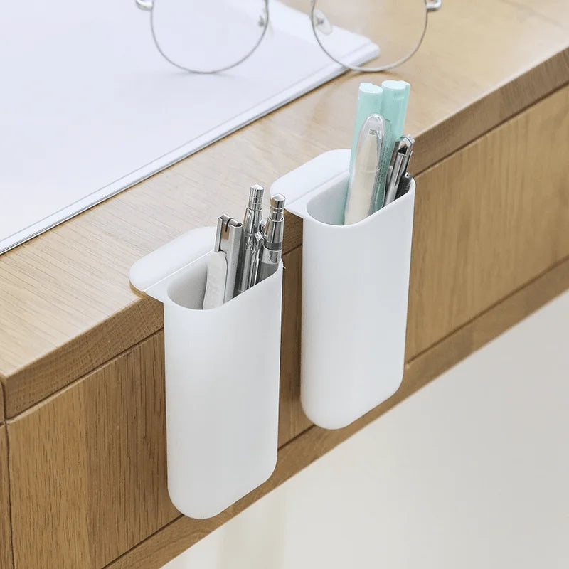 Adhesive stick on pen holder tube in grey or white