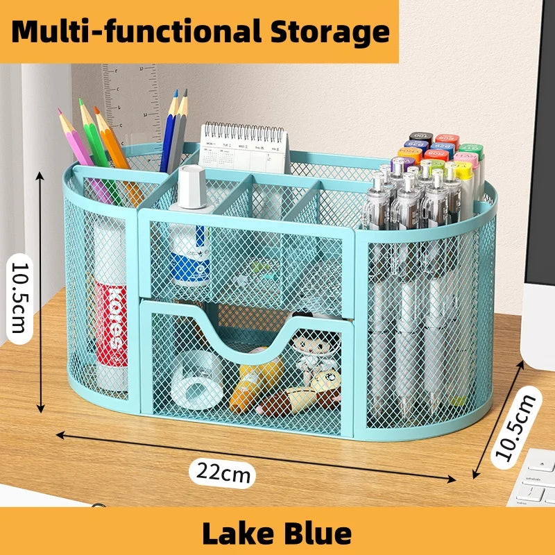 Metal mesh desk organiser with seven compartments and a drawer, view 12