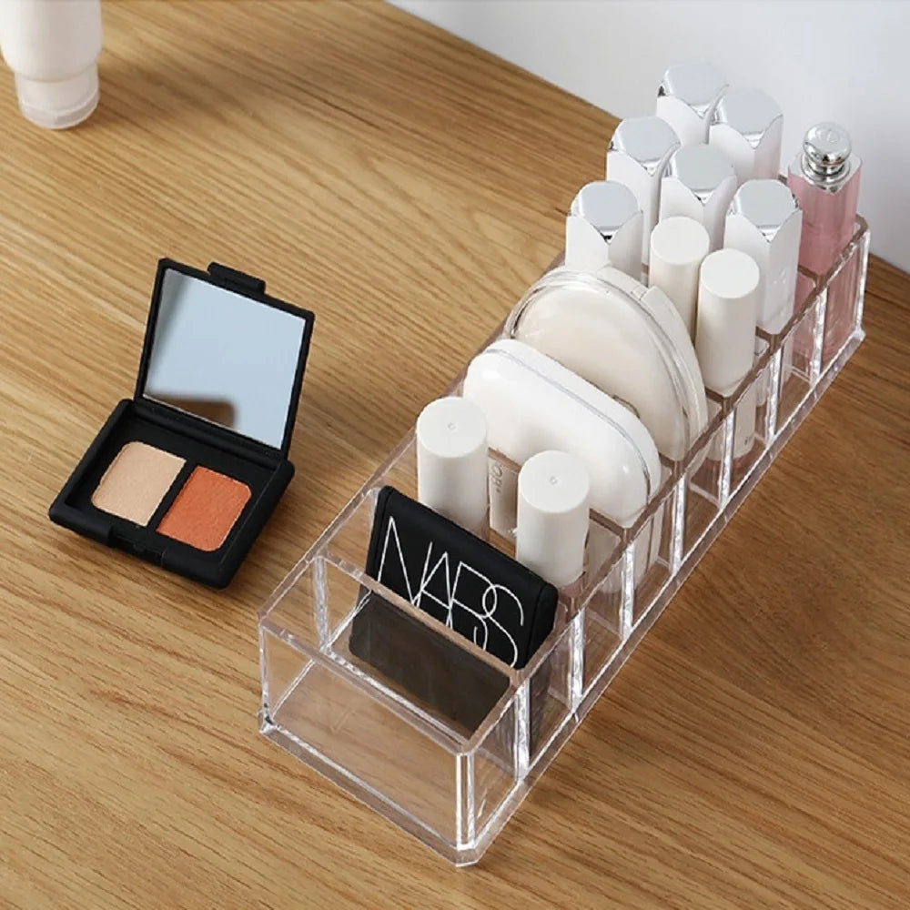 Clear makeup organiser with 6 compartments, view 2