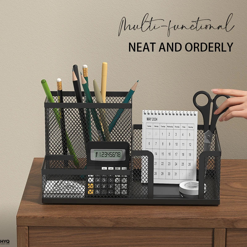 Black metal mesh desk organiser