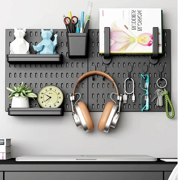Wall Pegboard | Black or White Panels with Hooks and Baskets