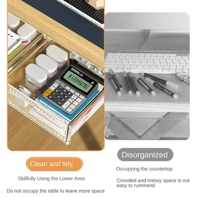 Pull out storage drawer for under a desk top, view 5