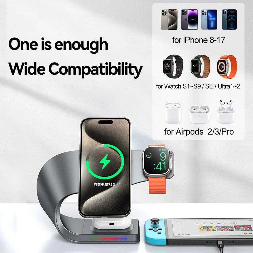 Metal bodied 4 in 1 magnetic wireless charger, view 3