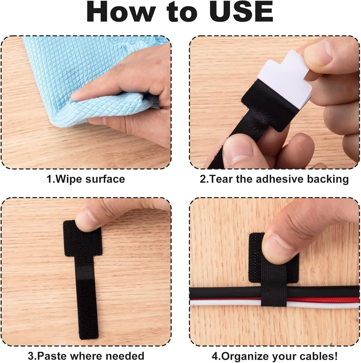 Adhesive backing on the reverse of the cable tie