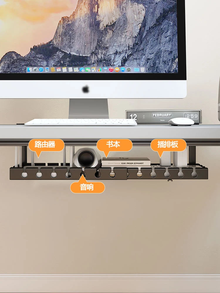 Desk before and after fitting the cable tray