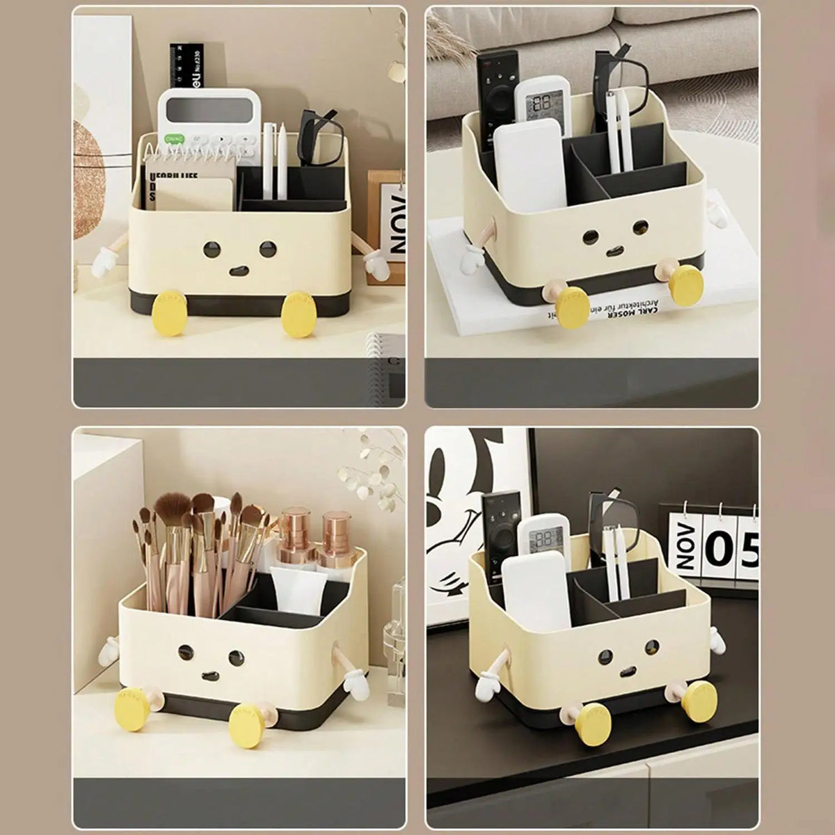 Flat desktop storage box with skincare bottles