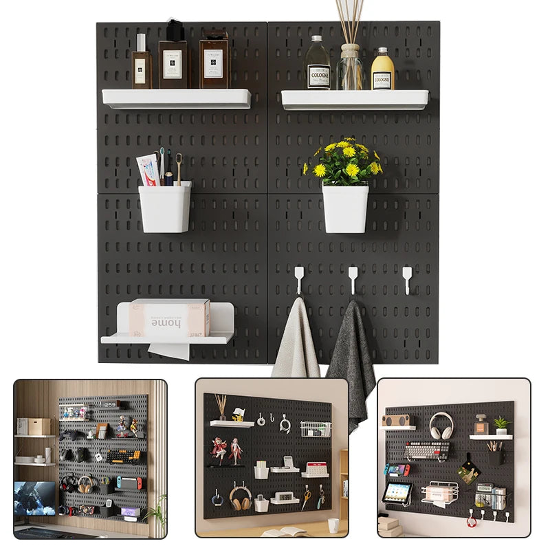 Black gaming pegboard wall organiser with holders, view 6