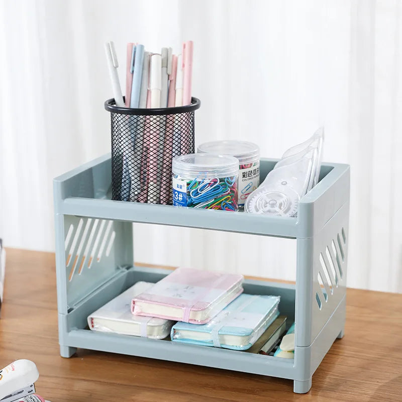 Double layer storage rack in pink, blue or white plastic, view 11