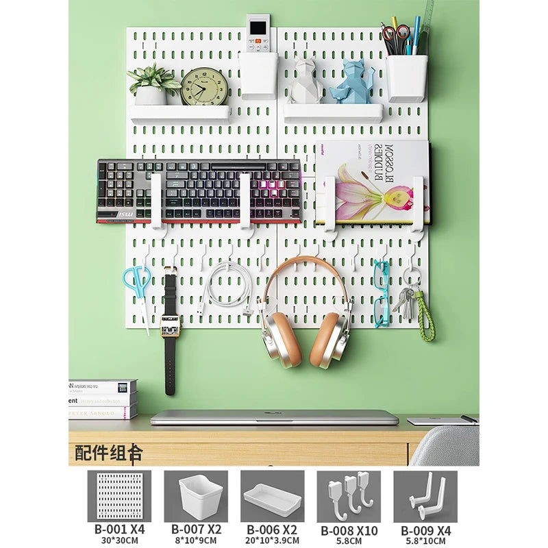 Wall pegboard with hooks, baskets and accessories, view 11