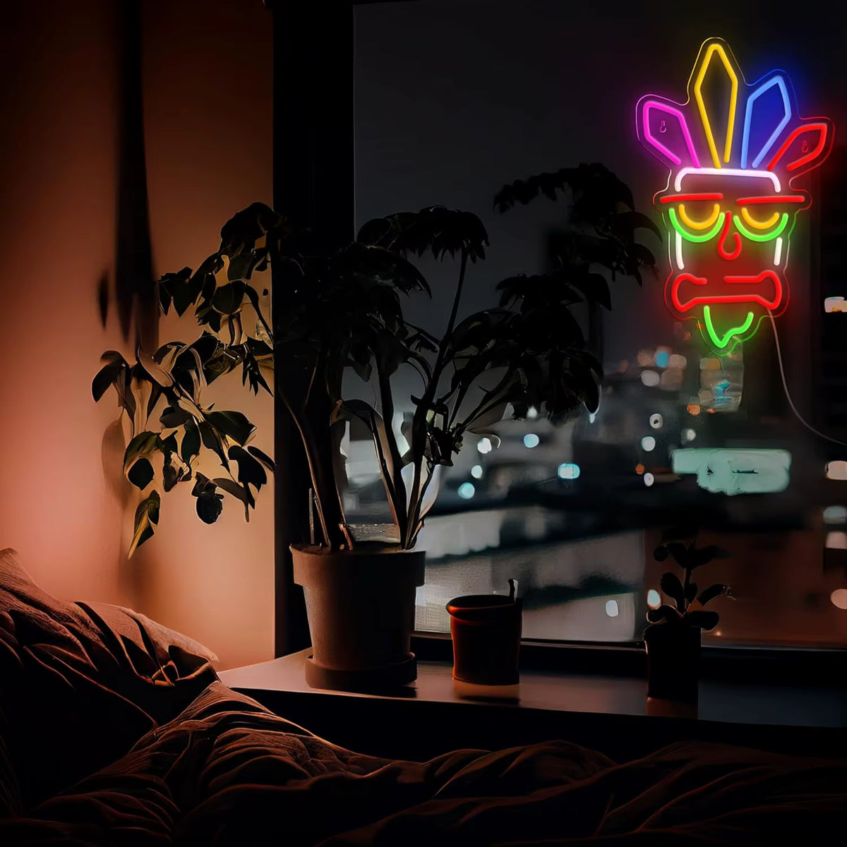 Feather design LED neon wall light for bedroom