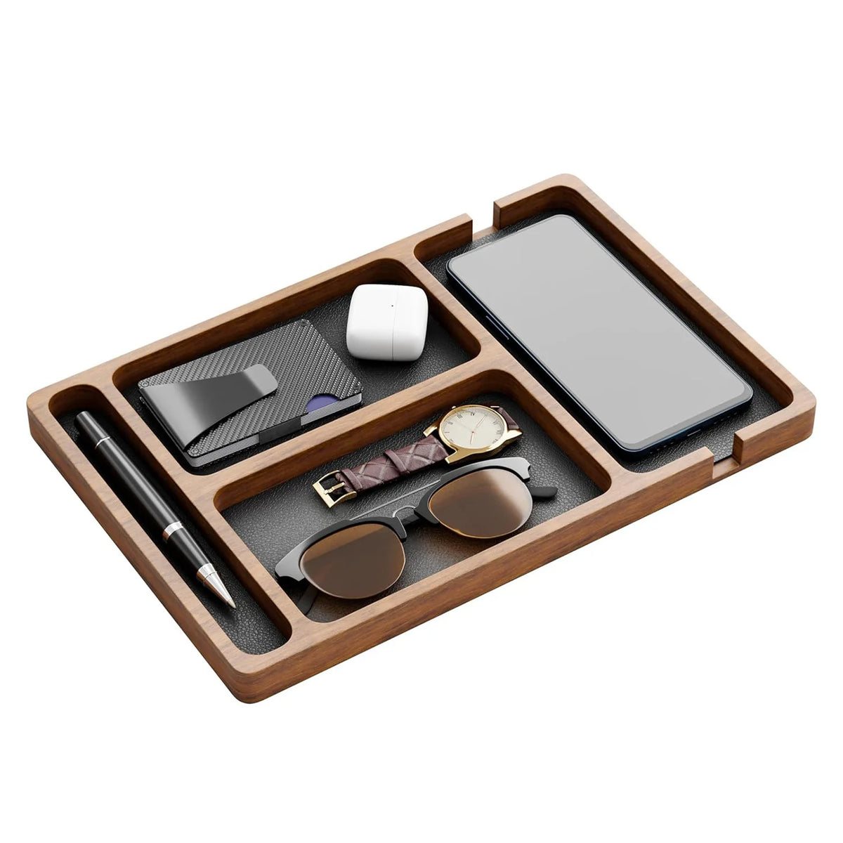 Keys and small items stored in the wooden tray