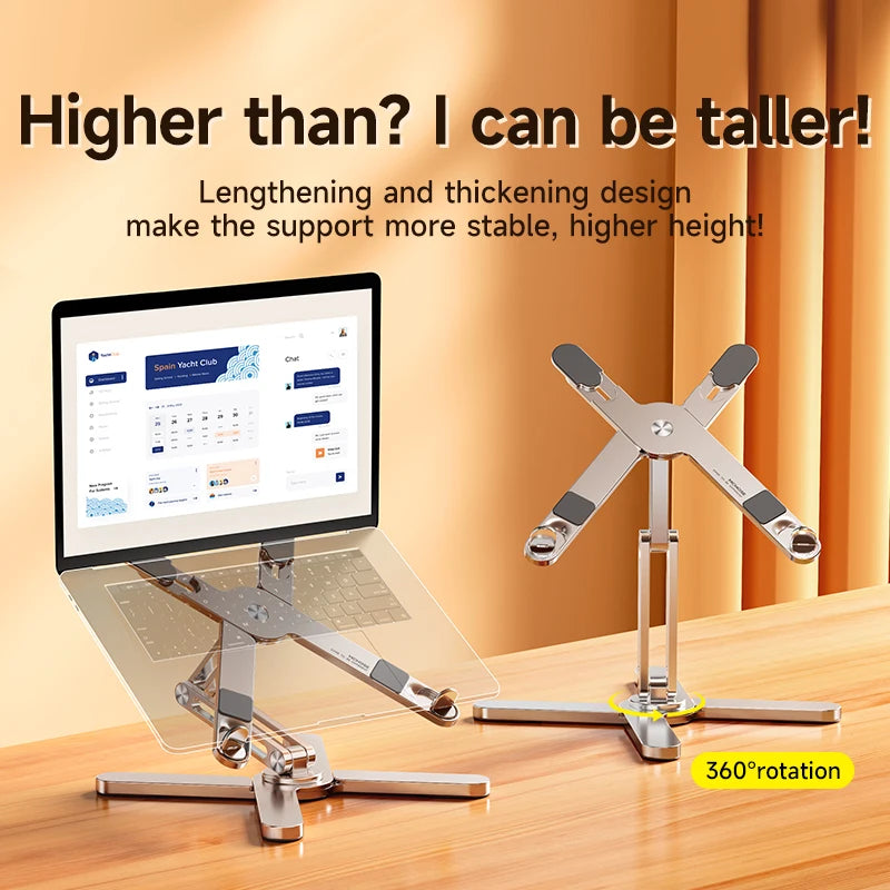 Foldable rotating aluminium laptop stand in silver or grey, view 4