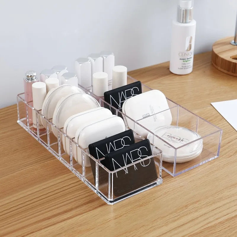Clear makeup organiser with 6 compartments