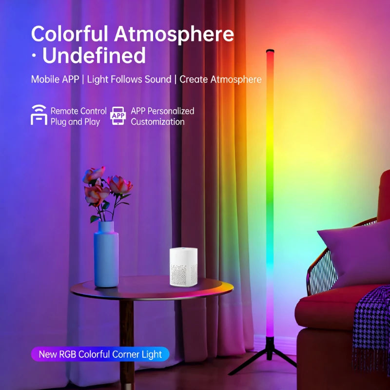 Remote control and app controlled RGB floor lamp bar 120CM for bedside wall ambient lighting