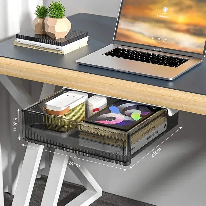 Pull out storage drawer for under a desk top