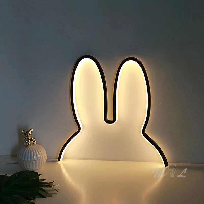 Cute rabbit LED night light with modern design in black