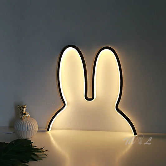 Cute rabbit LED night light with modern design in black