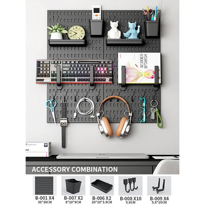 Wall pegboard with hooks, baskets and accessories, view 13