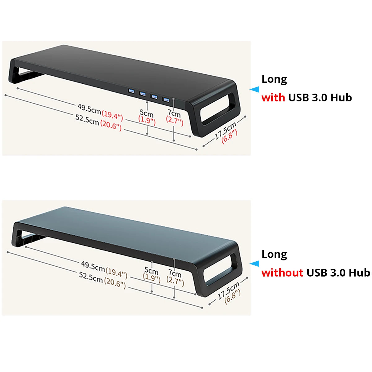 Aluminium monitor stand riser with USB 3.0 hub, view 6