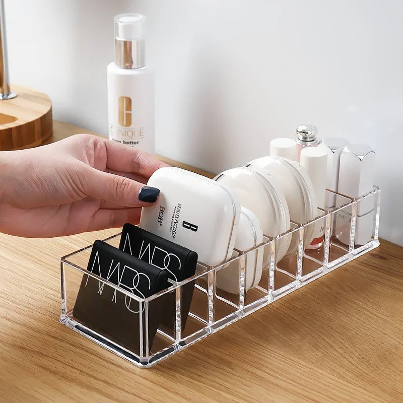 Clear makeup organiser with 6 compartments, view 3