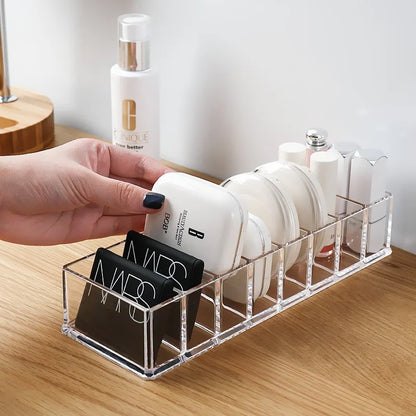 Clear makeup organiser with 6 compartments, view 3