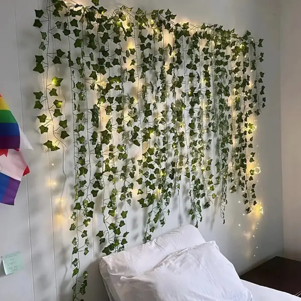 Leaf curtain lights used as a wedding party backdrop