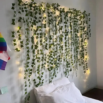 Leaf curtain lights used as a wedding party backdrop