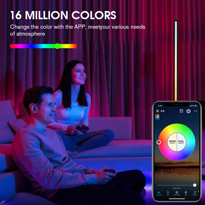 Smart RGB floor lamp with aluminum construction, remote control included, DIY color customization