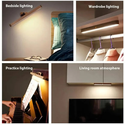Wooden mirror light adjustable arm, LED night light with touch control for flexible lighting positioning
