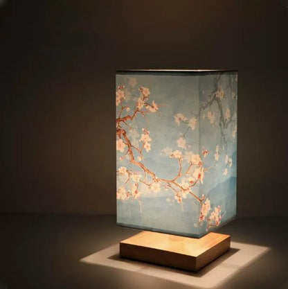 Premium wooden lamp construction with fabric shade, vintage Chinese hand-painted table lamp for bedroom and office
