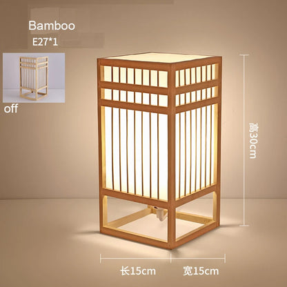 In line switch and cable on the bamboo bedside lamp