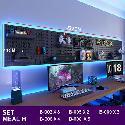 Black gaming pegboard wall organiser with holders, view 19