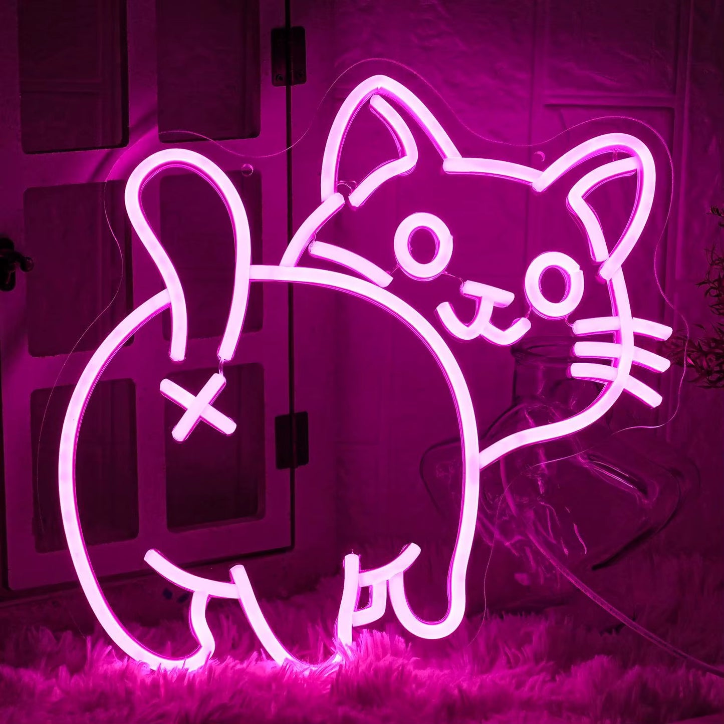 Cute cat XO neon sign in pink USB dimmable LED