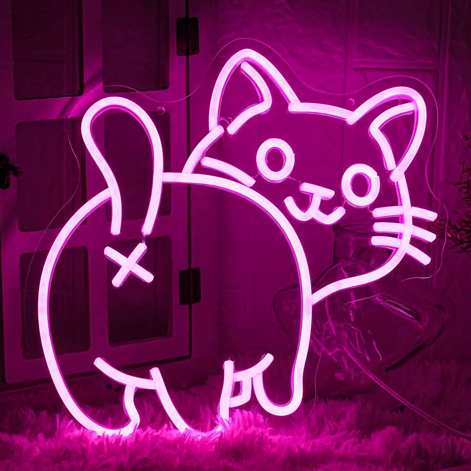 Cute cat XO neon sign in pink USB dimmable LED