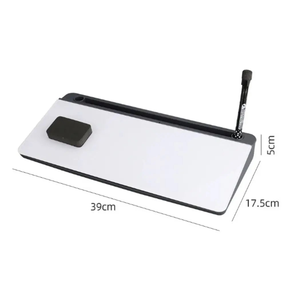 White desktop whiteboard with markers and sticky notes