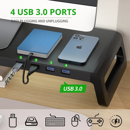 Aluminium monitor stand riser with USB 3.0 hub, view 2